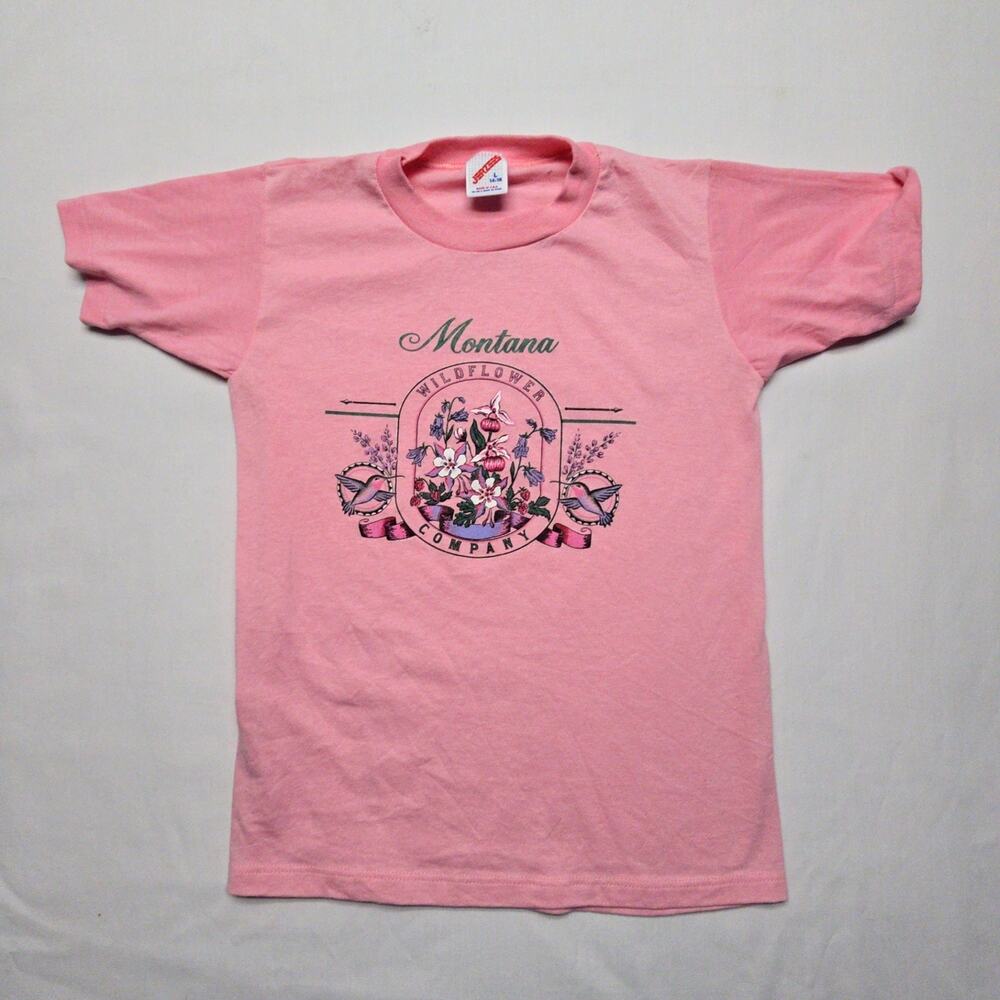 Vintage Montana Shirt Wildflower Flower Graphic Tee Pink Youth L T-shirt 90s